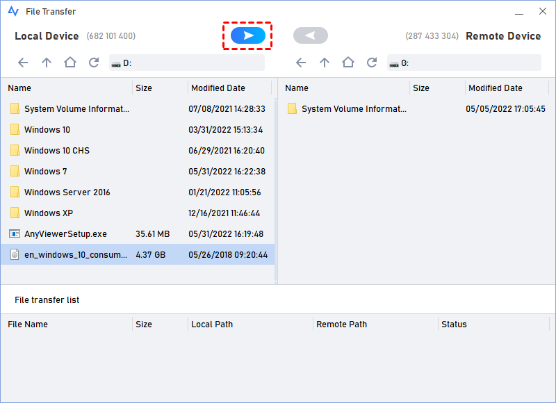 transfer files to remote desktop